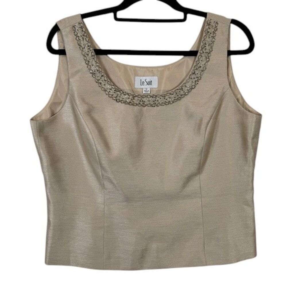 Le Suit Metallic Gold Formal Sleeveless Top Beaded Neckline Size 12